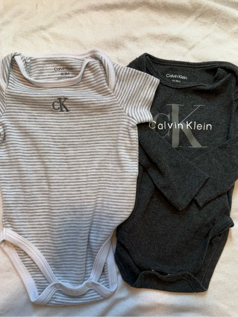 Calvin Klein Gray Stripe & Charcoal Baby One-Piece Duo